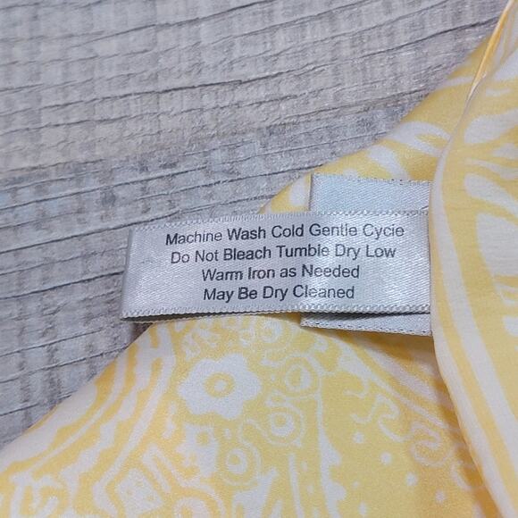 Chicos OS Silk Kimono Top Yellow Short Sleeve Long V Neck Tunic Flowy Lagenlook - Picture 4 of 6